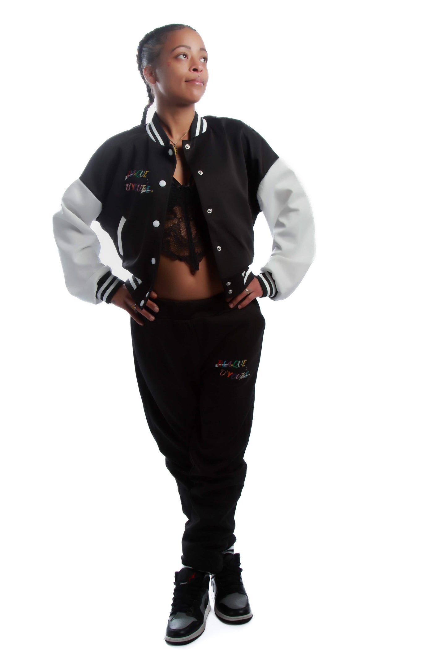 Varsity Cropped Tracksuit-Black